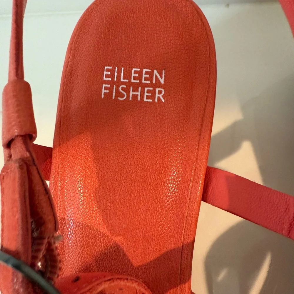 Eileen Fisher Array Platform Sandals Strappy Cork Wedge Coral Orange Size 11